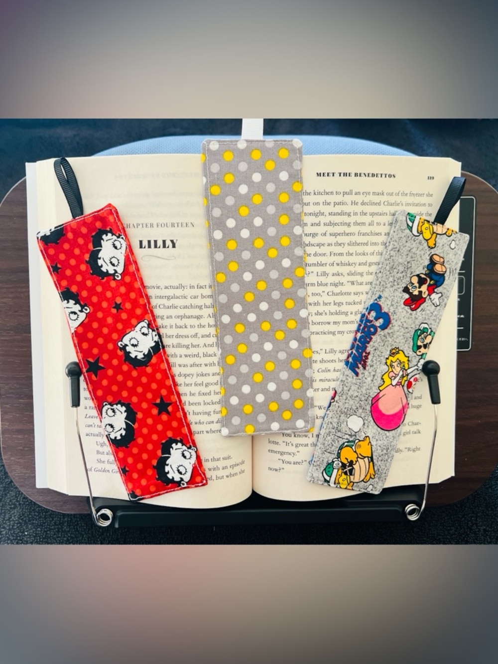 Gray and Yellow Polka Dot Bookmark - Lightweight Fabric